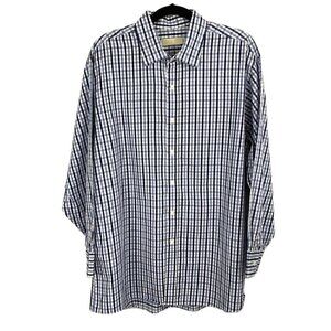 Michael Kors Mens Blue White Gingham Check Button-Front Shirt SZ 17.5 / 32 33